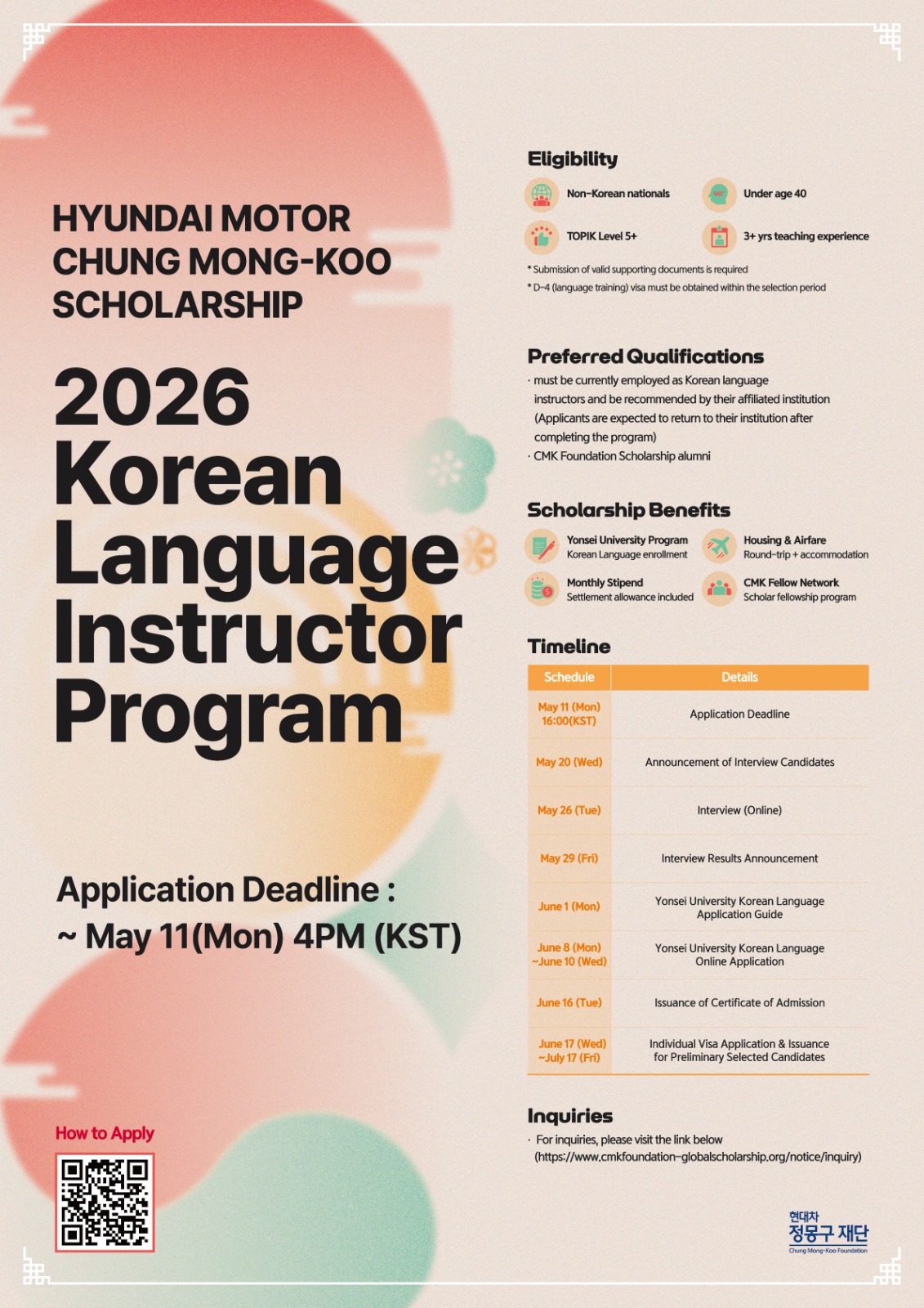 Pendaftaran Program Hyundai Motor Chung Mong-Koo Scholarship 2026 untuk Guru Bahasa Korea