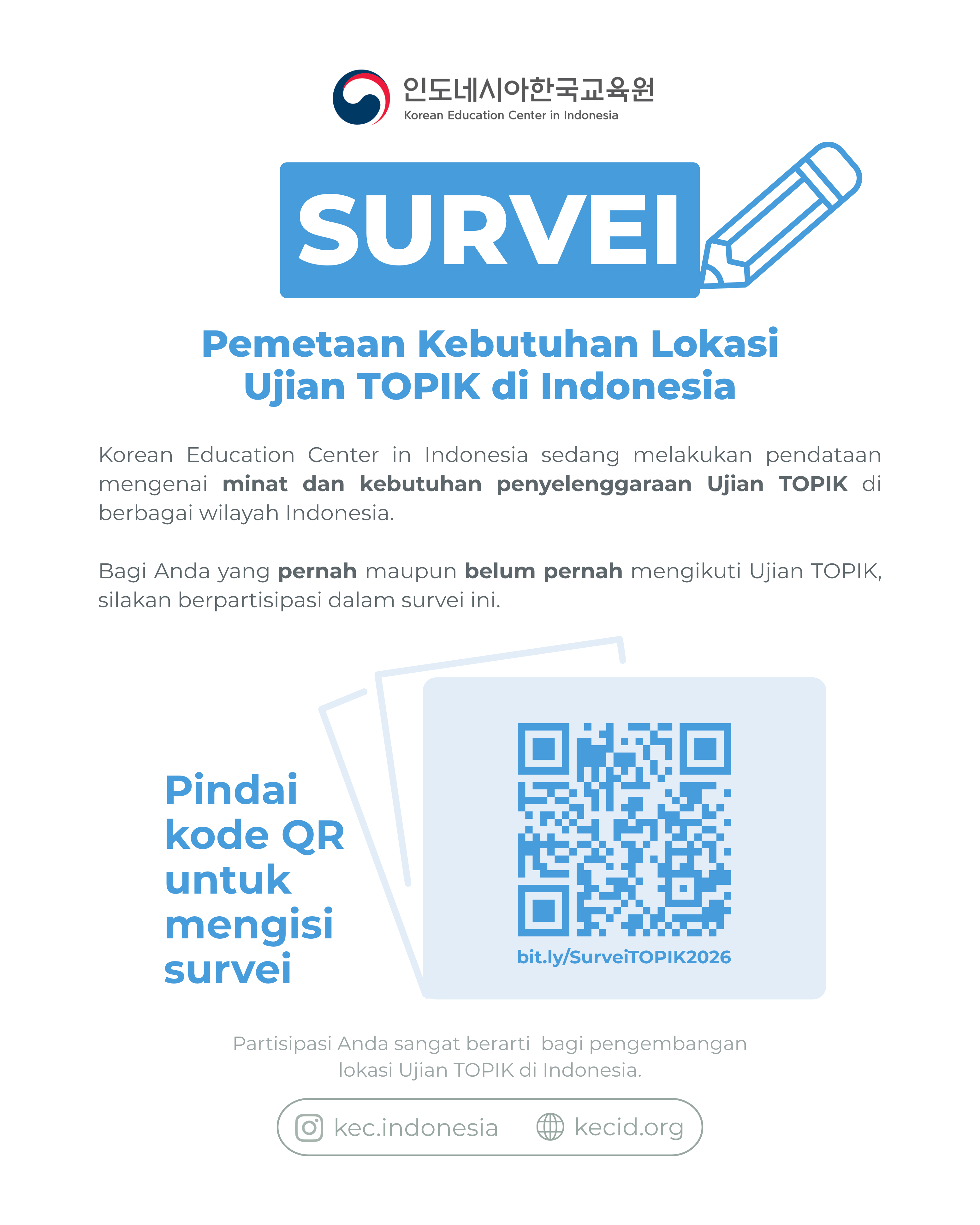 Survei Pemetaan Kebutuhan Lokasi Ujian TOPIK di Indonesia